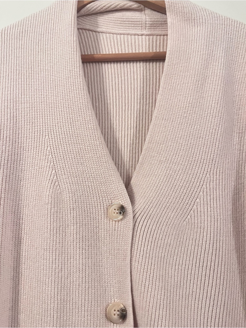 Light Beige Ribbed Button-Front Long Cardigan - Picture 2 of 5